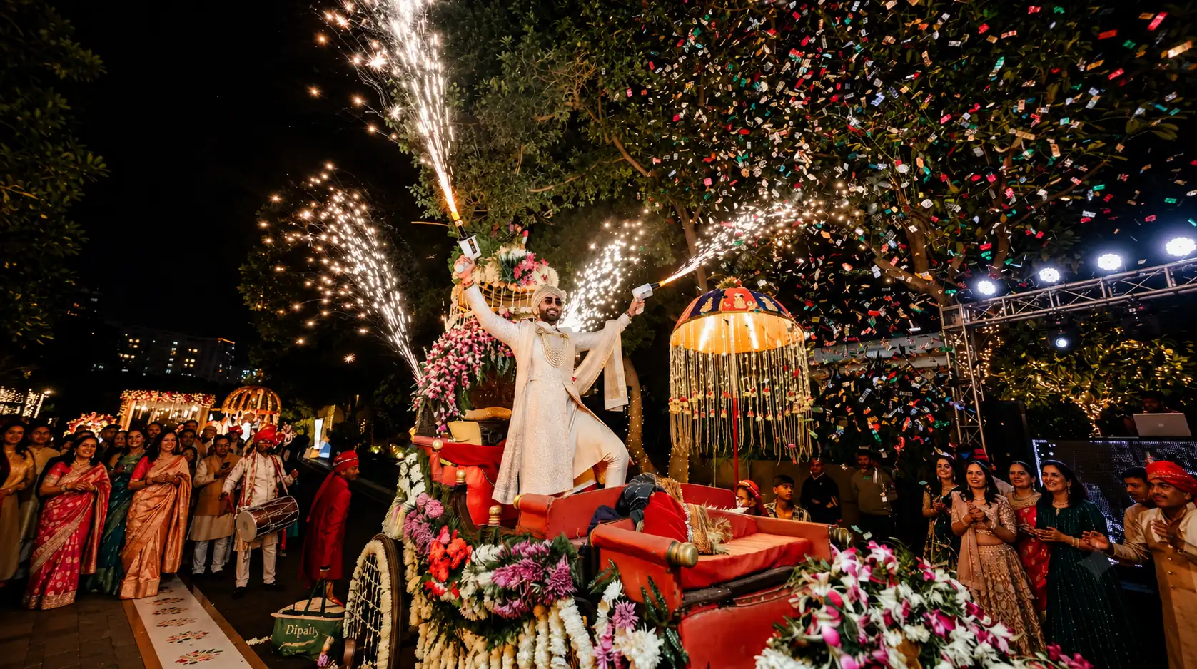 A groom celebrating during a premium Plan My Baraat procession